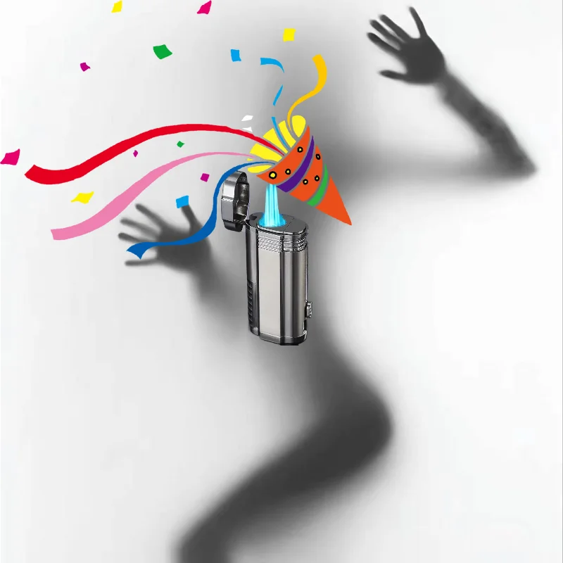 Тройной фонарик, бутановая газовая турбина, струйная зажигалка для сверления сигар, металлическая уличная ветрозащитная сигарета, кемпинг, кухня, мужская подарочная зажигалка