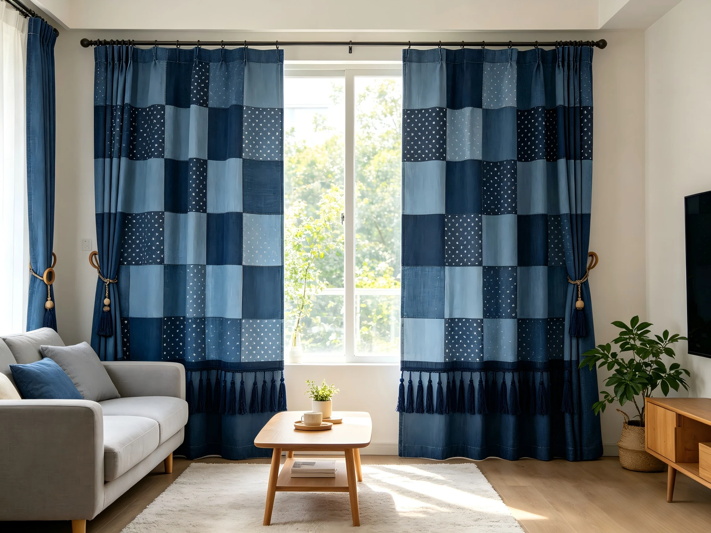 200167   Finished kitchen curtains with color-blocking design