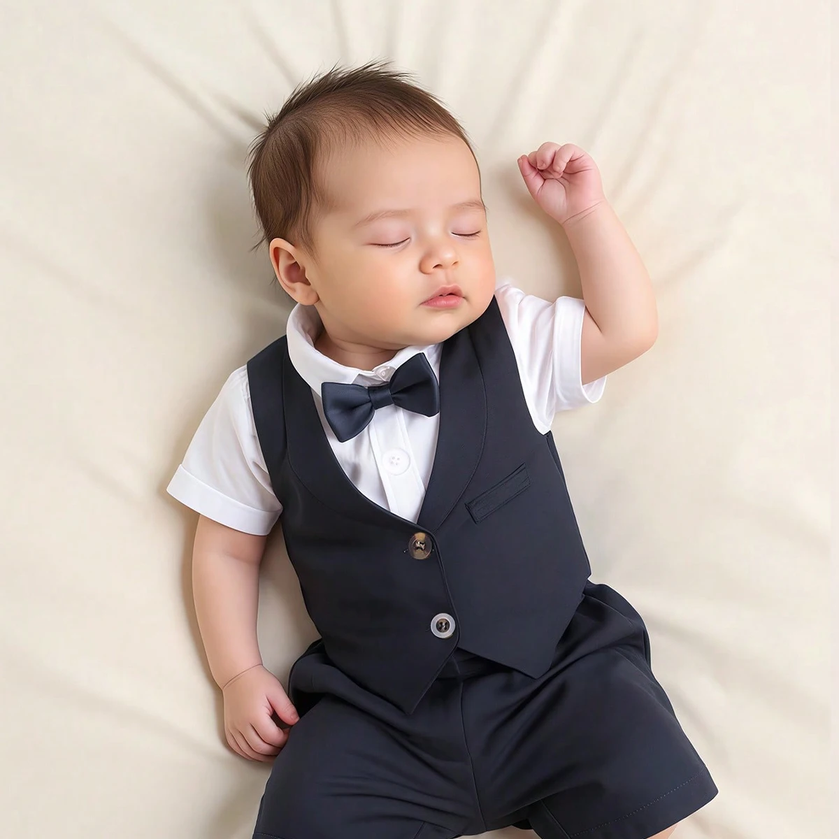 2PCS Newborn Photo Outfit Set Blue Vest Bow Tie with Shorts Baby Boy Photography Props for 0-3 Months Costume Set