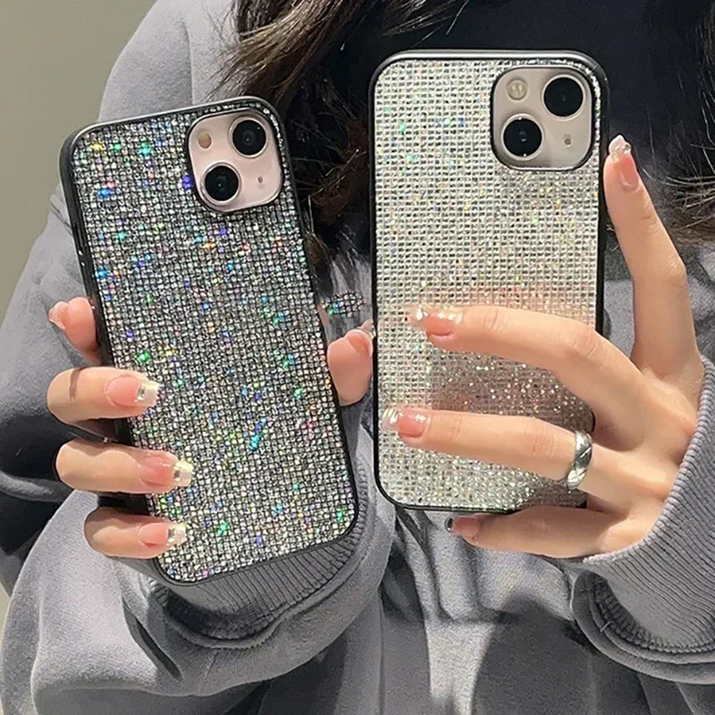 Funda de teléfono suave con lentejuelas brillantes para iphone, carcasa trasera de marca de lujo para iphone 15, 14, 11, 12, 13 Pro, 7, 8 Plus, X, XS, XR, MAX, SE MiNi
