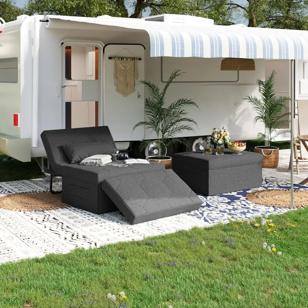 كرسي نوم 4 في 1، أريكة نوم قابلة للتحويل مع عثماني، سرير عثماني للبالغين، سرير أريكة مع مسند ظهر قابل للتعديل للعيش