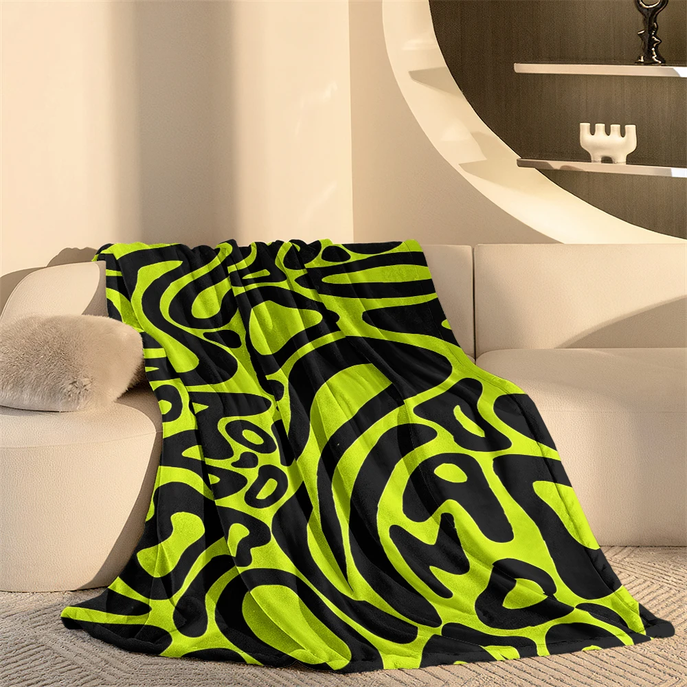 Neon Green Black Abstract Warm Flannel Fleece Blanket Thick Soft Cozy Throw Blanket for Winter Bed Couch Plush Bedspread - view 2