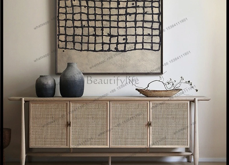 South East Asia retro solid wood dining side cabinet rattan storage cabinet storage modern simplicity