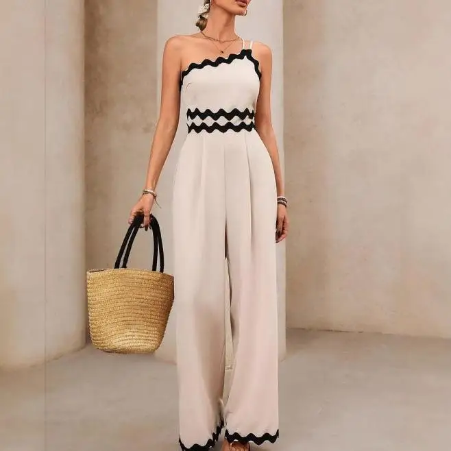 Cleanfit été couleur Pure dentelle garniture épissure coupe ajustée enveloppement poitrine salopette pantalon taille haute sans Sve t-shirt fibre d'acétate Dr