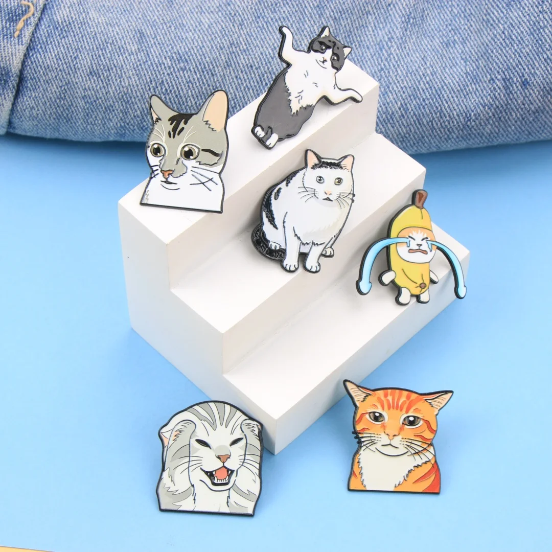 Lustige Cartoon-Katzen-Meme-Emaille-Anstecknadeln, Niedliche Ausdrucksstarke Kätzchen-Broschen für Rucksack, Kleidung, DIY-Deko-Accessoires – Detail 3