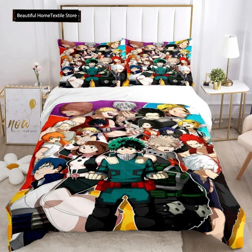 My Hero Anime Print Bedding Set Boys Girls Twin Queen Size Duvet Cover Pillowcase Bed Boys Adult Fashion Home Textileextile