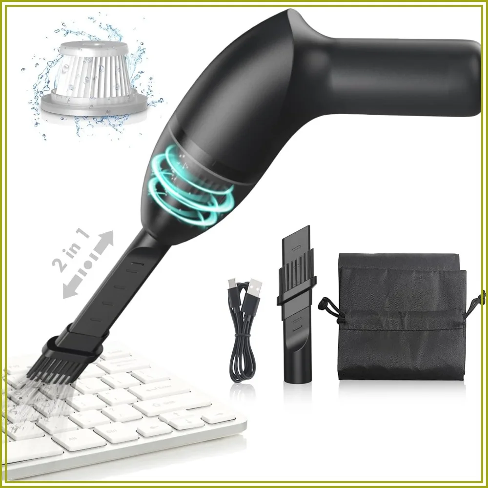 Cordless Mini Vacuum for Desk, Handheld Computer Vacuum Rechargeable with LED Light for Cleaning Hairs, Crumbs, Car Interior