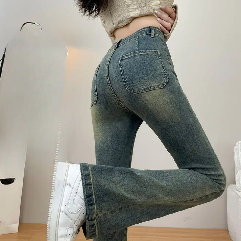 Flare Jeans Women Skinny Tender Y2k Sexy Girls High Waist All-match Washed Fashion Ulzzang All-match Soft Pantalon Vintage Mujer