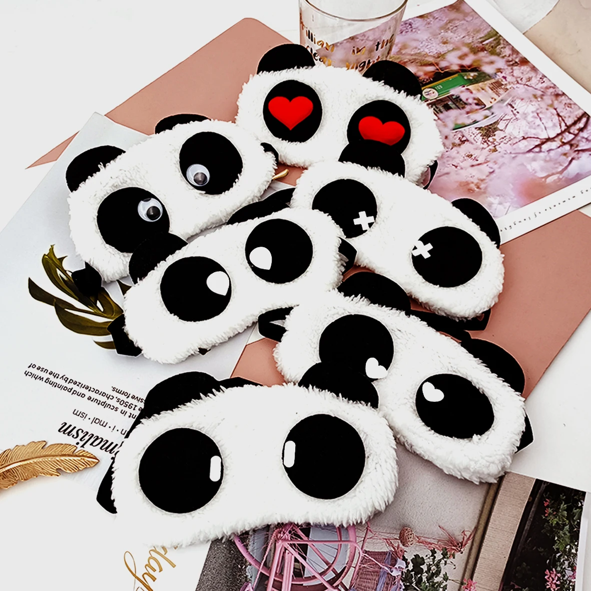 Fashion Cute Design Plush Panda Face Eye Travel Sleeping Soft Eye Mask Blindfold Shade Eyeshade Portable Sleeping Eye Cover