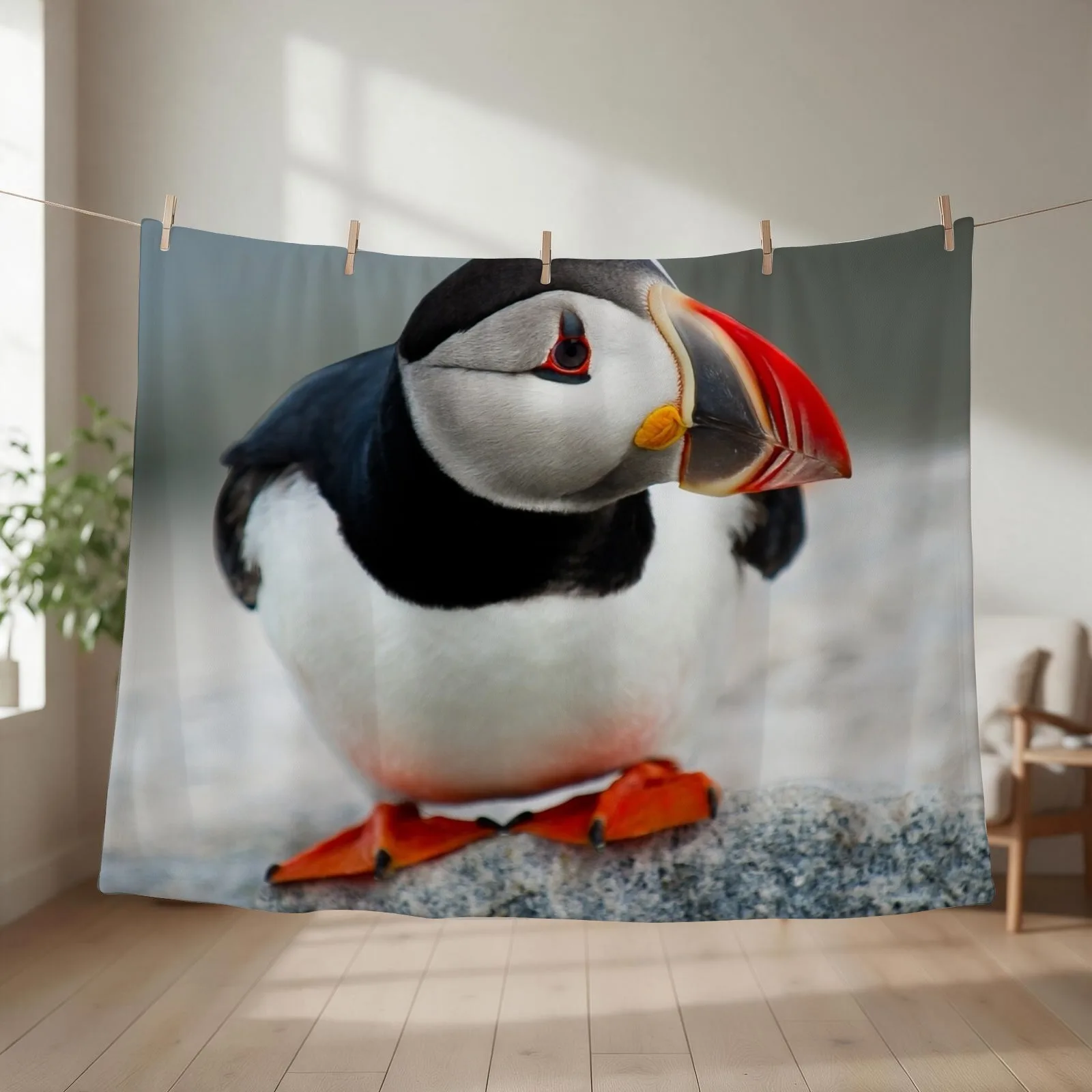 Puffin Throw Blanket couch cozy soft plush fuzzy picnic outdoor blanket