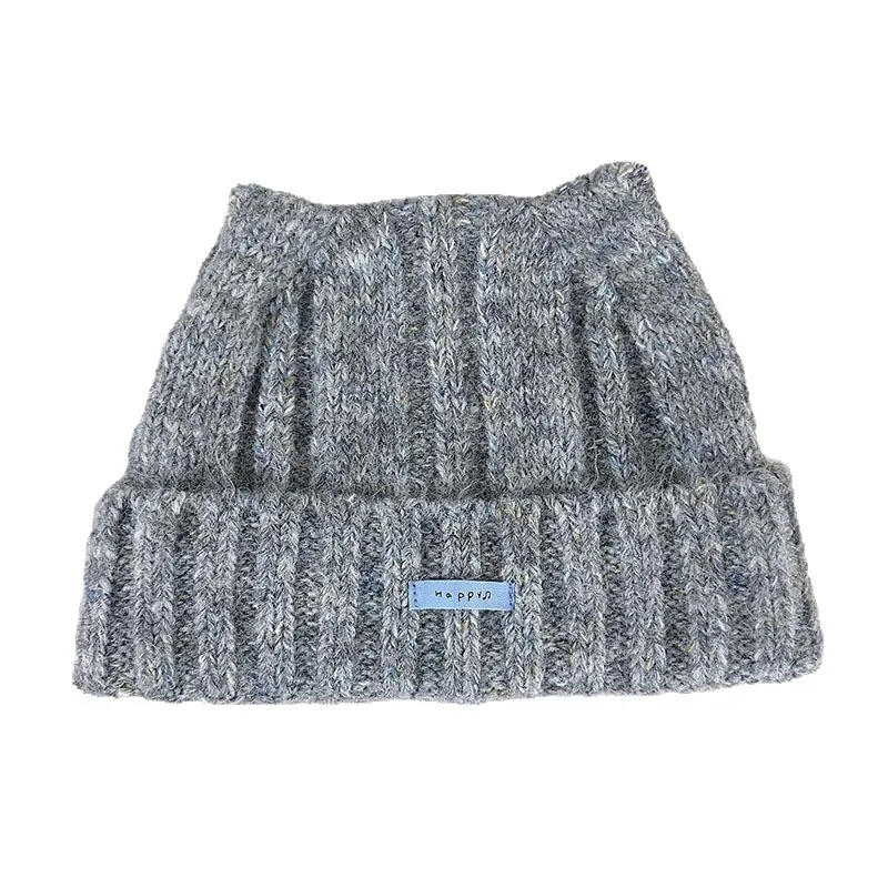 Koreanischer Stil, mehrfarbige Katzenohren-Strickmütze für Damen, niedlich, dick und warm für Herbst und Winter, Skull-Beanie-Mütze. – Detail 8