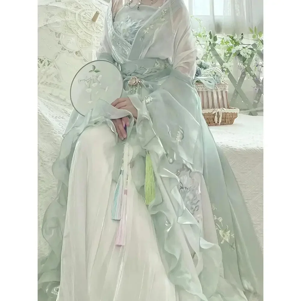 Costume da ballo fatato ricamato verde originale migliorato Costume di carnevale cosplay Abito tradizionale cinese Hanfu autunnale da donna