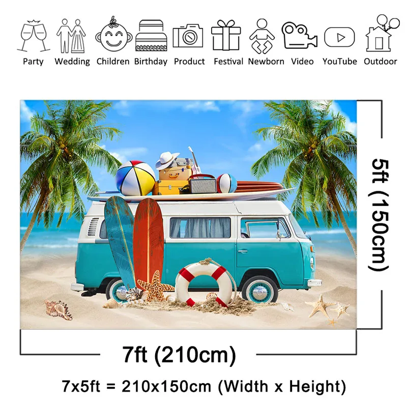 Mocsicka ฤดูร้อนกระดานโต้คลื่นชายหาดฉากหลังปาร์ตี้ทรอปิคอลฮาวายริมทะเล surfs ขึ้นพื้นหลังการถ่ายภาพซัมเมอร์บีชตกแต่ง