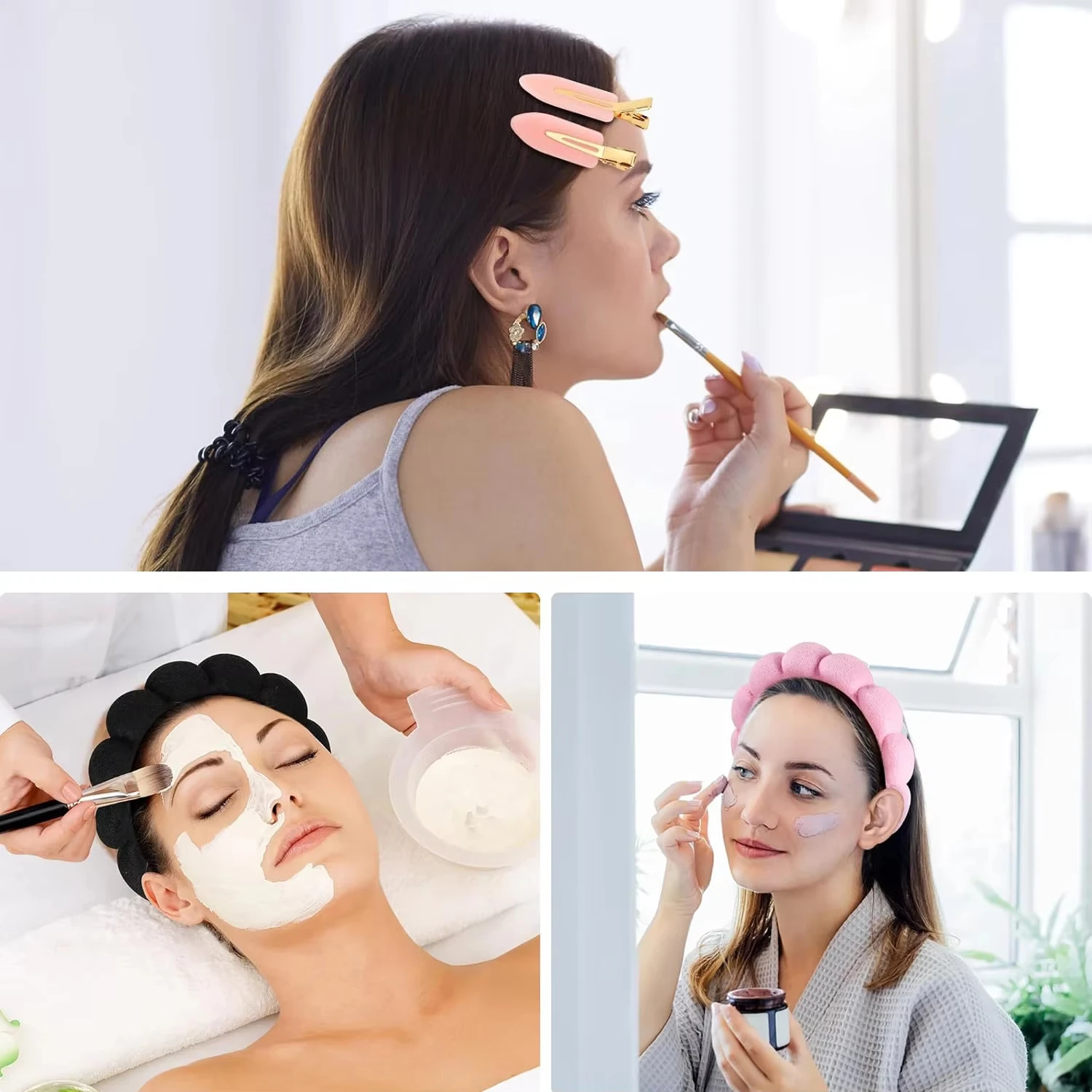 7 قطعة مجموعة عصابات رأس ماكياج العناية بالبشرة عصابات الإسفنج القماش مع دبوس الشعر معصمه للنساء فتاة غسل الوجه سبا اكسسوارات ﻿