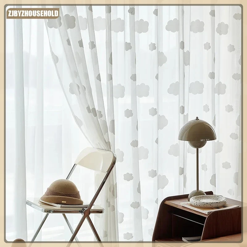 

Cloud Screen Curtain 2023 New Children's Room Living Room Screen Curtain White Three-dimensional Cut Velvet Fabric Window Screen