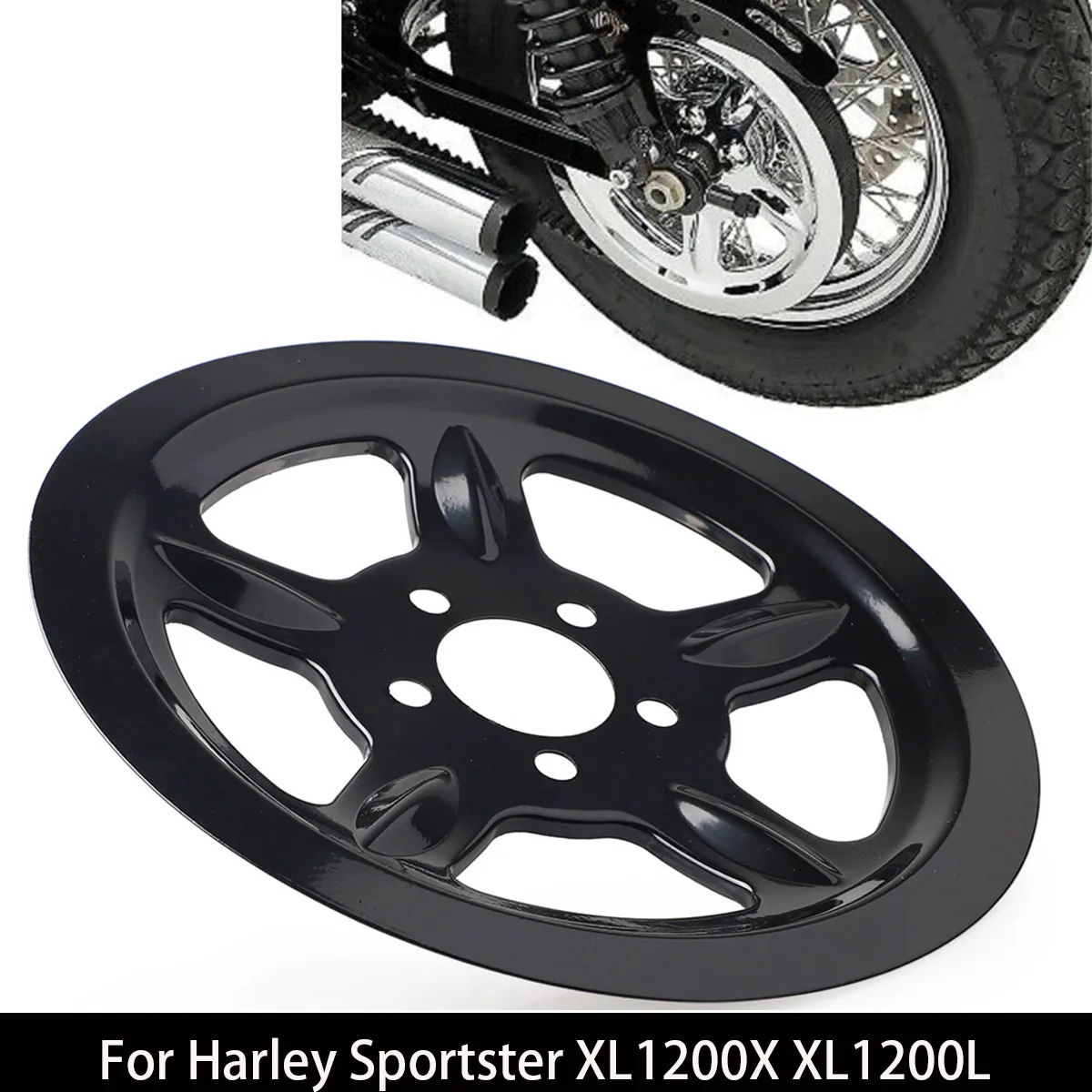 Akcesoria motocyklowe Osłona tylnego koła pasowego do Harley Sportster XL1200X XL1200L chrom/czarny