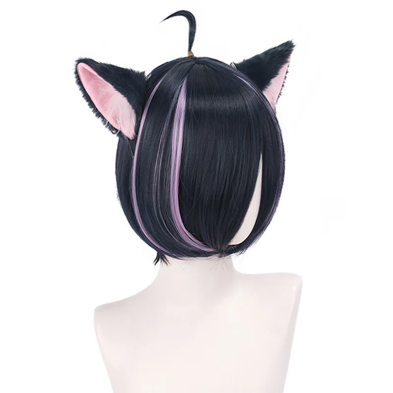 Anime Yani Neko Hameneko Cosplay Wig Black Short Synthetic Hair with Ears For Women Men Halloween Costume Party Carnival Props
