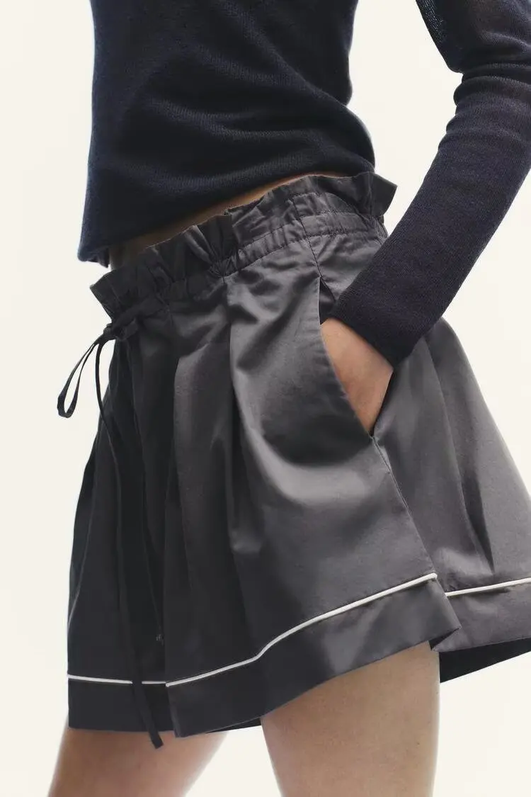 BB6748 2025 Autumn New Women's Clothing European and American Style Versatile Loose Edging Poplin Shirt Mid Waist Shorts 5063119