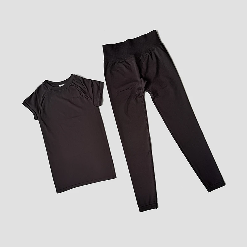 WAREBALL Damen 2-Teiliges Nahtloses Fitness-Outfit Kurzarm-Oberteil Hochgeschnittene Leggings Gym Workout Sportbekleidung Yoga-Set – Detail 15