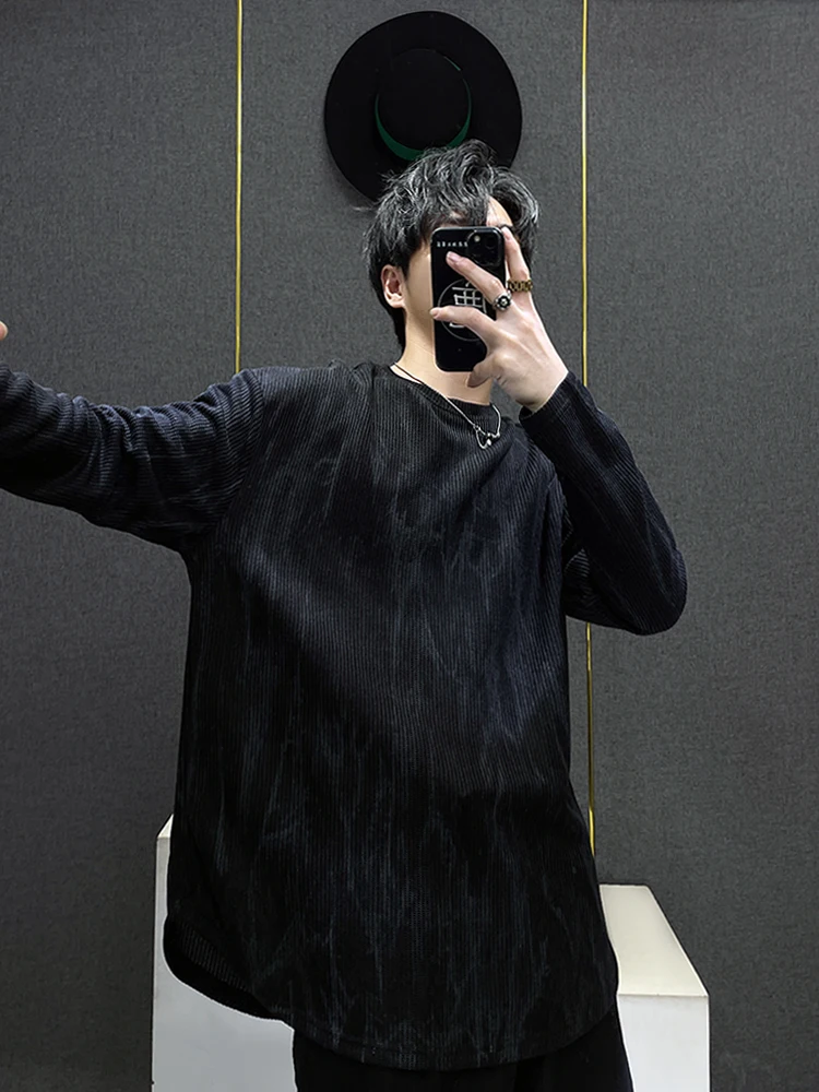 

Повседневная мужская трикотажная футболка с длинным рукавом и эффектом тай-дай, весна-осень, винтажный американский дизайн, свободный крой, круглый вырез