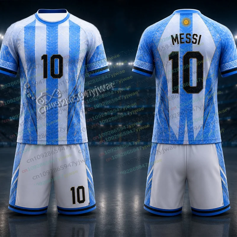 Image of 2026 Spezial Messi 10 Fußballtrikot-Set für Damen und Herren, Harajuku Argentinien Fan-Shirt und Shorts, Sommer Kinder 2-Teiler-Set