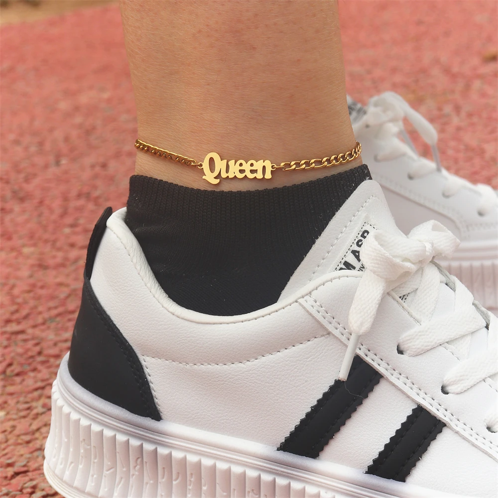 Custom Name Anklet Figaro Chain Personalized Nameplate Ankle Classic Female Foot Jewelry Initial Letter Leg Bracelet for Women