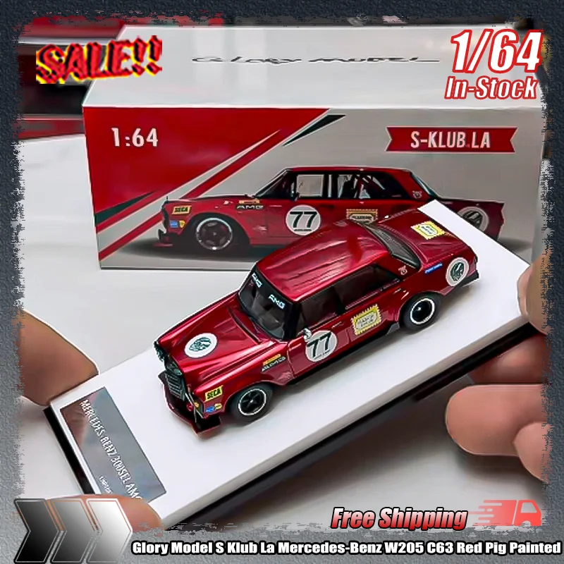 

Модель Glory 1:64 S Club LA Mercedes-Benz W205 C63 Red Pig Livery 2025 HEC Limited Edition, миниатюрная литая под давлением модель автомобиля из сплава, игрушка