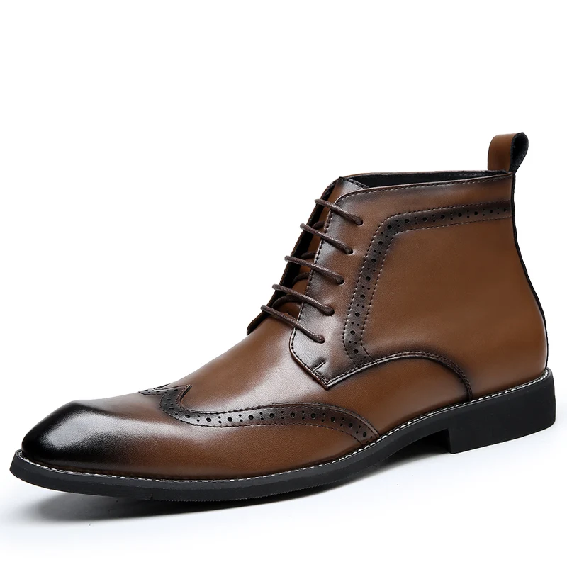 Botki Wiosenne/jesienne buty męskie Sznurowane buty Brogue Brązowe oryginalne skórzane buty codzienne Praca Biuro Ślub Formalne buty
