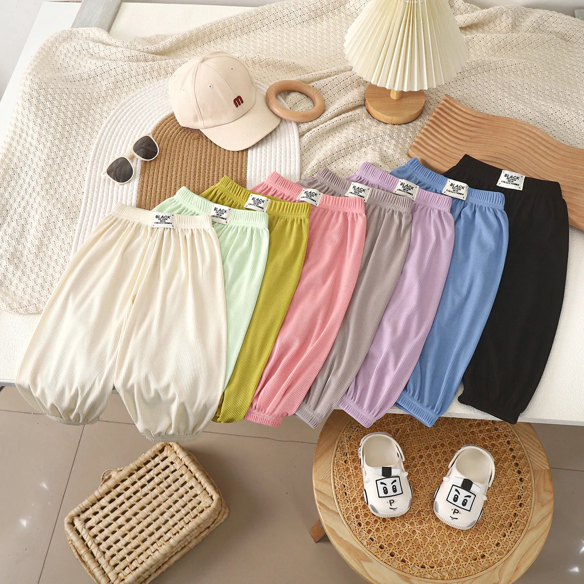 Children's mosquito-proof pants summer baby ice silk bloomers medium and large children's thin sweatpantscasual nine-point pants