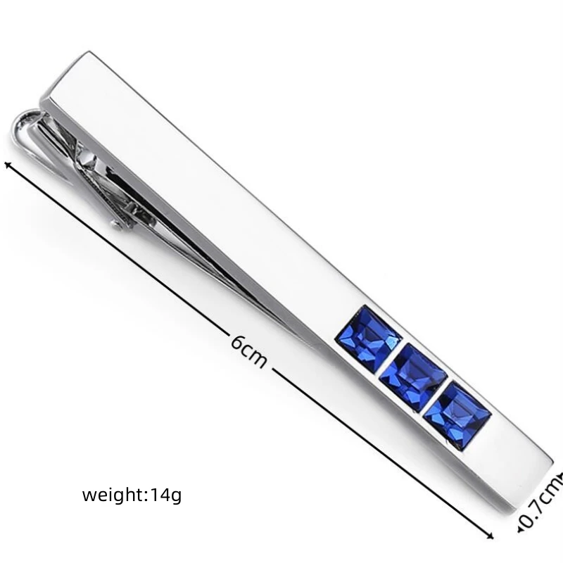 High end men\'s tie clip square blue crystal tie accessory wedding jewelry gift