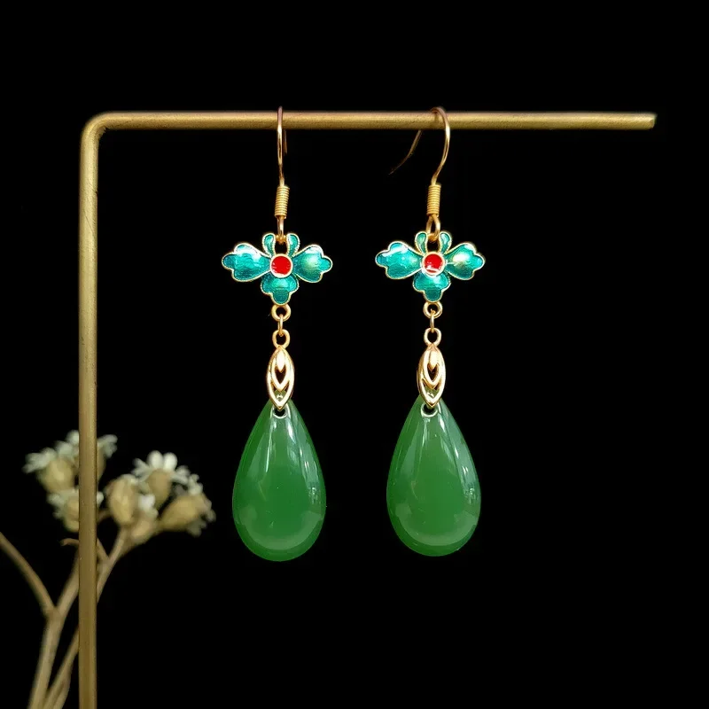 

Jade Water Drop Earrings Real Energy Vintage Gemstones Women Chinese Green Carved Natural Amulets Jewelry 925 Silver Talismans