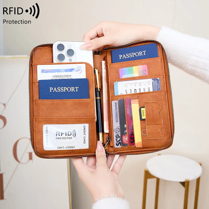 Western RFID Blocking Passprot Bag Large Capacity Multifunctional Storage Women Wallet