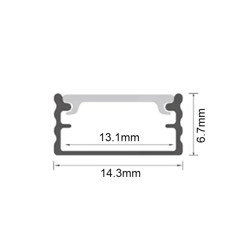 14.3x6.7 มม.อลูมิเนียมโปรไฟล์ Surface Mount ช่องผู้ถือ Milky ฝาครอบ Hard Bar Light สําหรับตู้เสื้อผ้าตู้เพดาน Linear Strip โคมไฟ