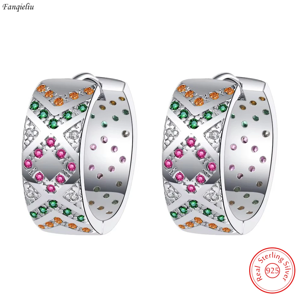 

Original Fashion Jewelry 925 Sterling Silver New Crystal Wide Round Hoop Earrings For Women FQL23119