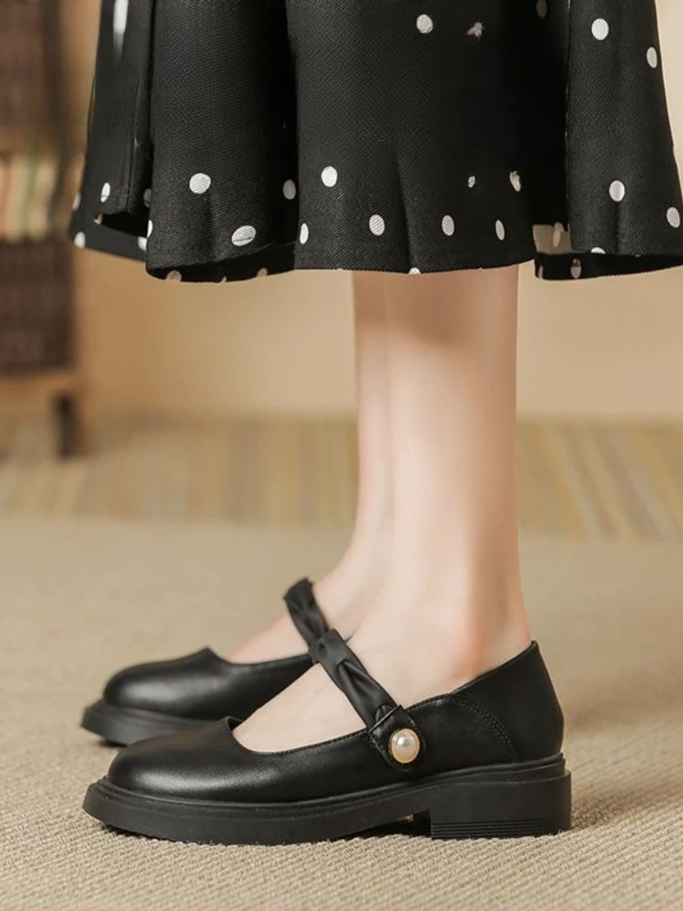 2026 New Women Traditional French Style Cream White Mary Janes Single Strap Slip On Shallow Mouth Loafers Pumps Shoes