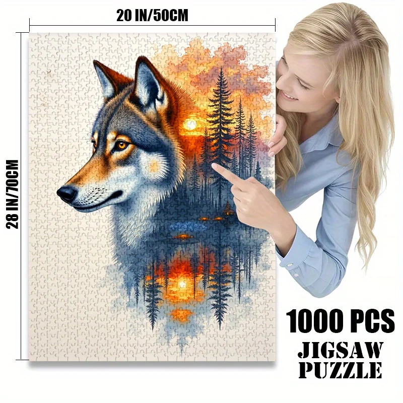 500/1000ピース 紙製ジグソーパズル 夢の森 狼の影 夕日 大型パズル おもちゃ 大人向けゲーム ギフト 家族向けインタラクティブゲーム パズル