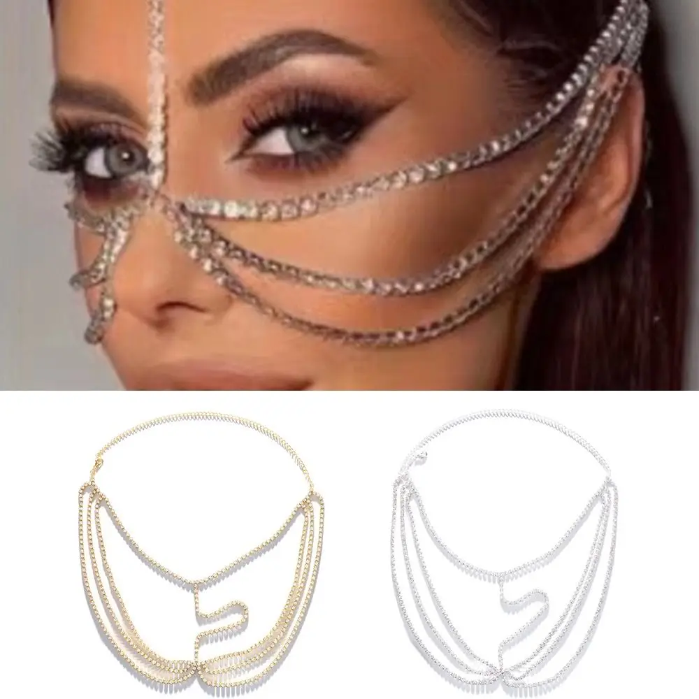 Face Decor Multi-Layers Head Chains Cover FaceJewelry Crystal Layered Face Chain Tassel Veil Crystal Veil Face Chain Face Chain