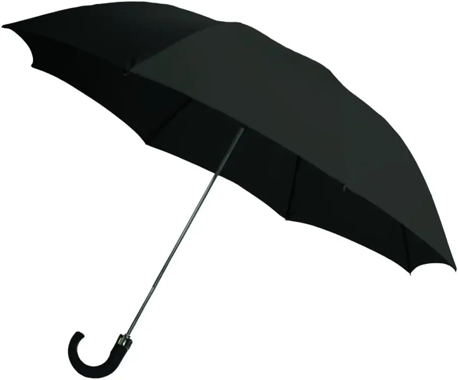 

100% Other Fibers Made in the USA Rainbrella 2-Fold Auto Open Umbrella with Storage Sleeve and Plastic Hook Handle, Black, 42"