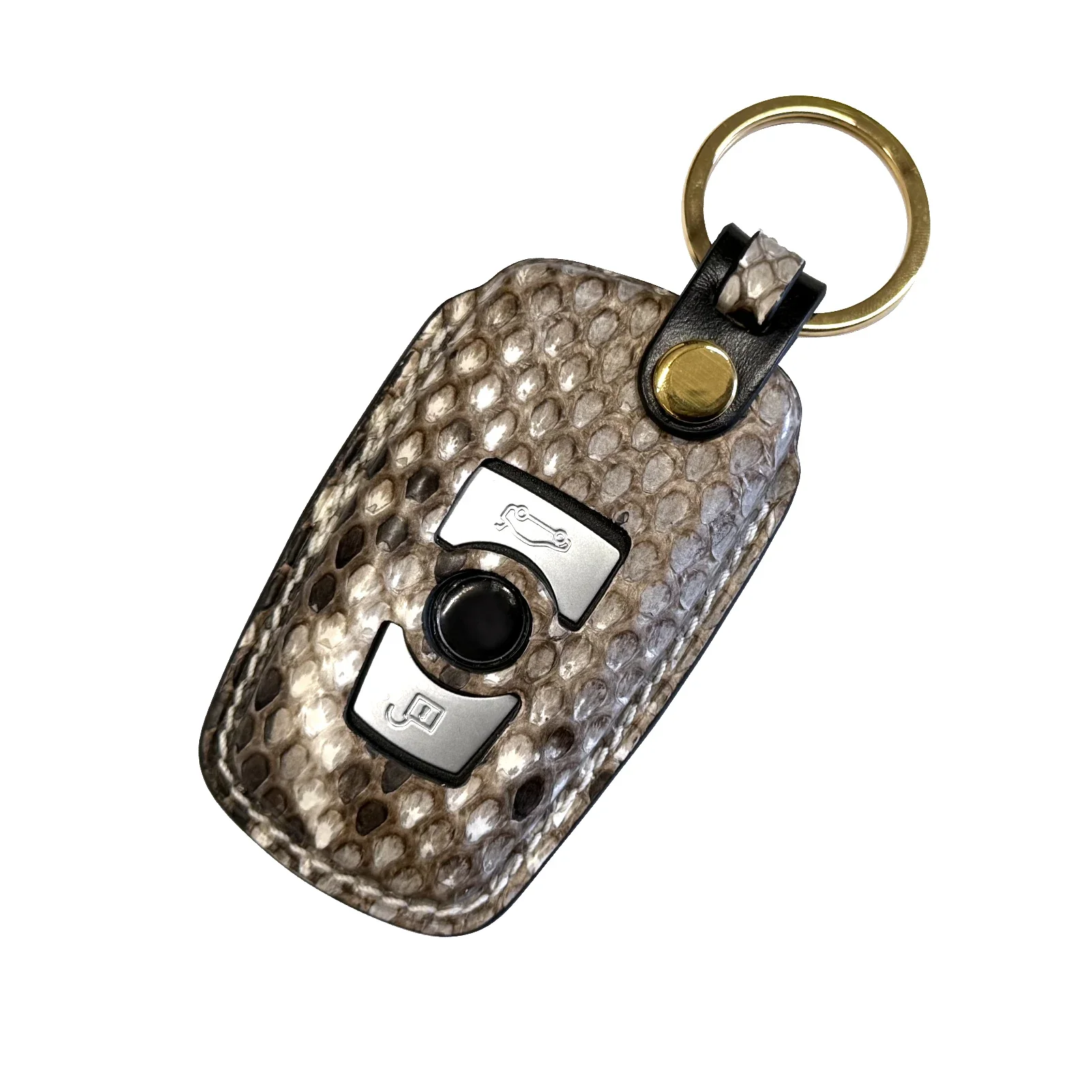 LS AUTO Real Python Leather Car Key Cover for BMW Real Python Skin Car Fob Cover Compatible with BMW Key Fob Cover with Keychain