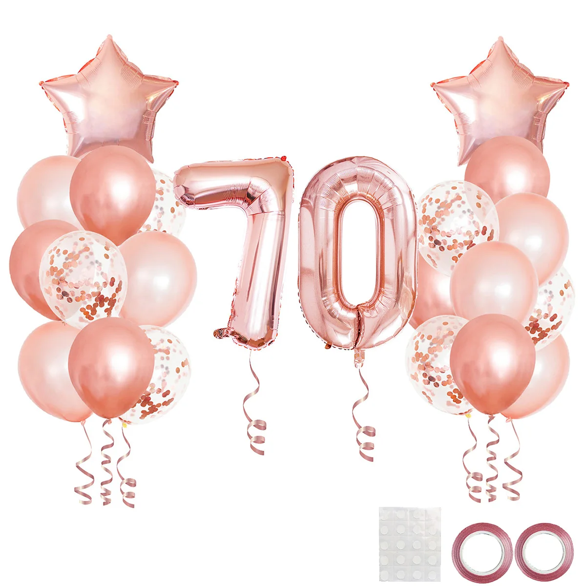 25pcs Rose Gold Mixed Balloons Set, 70th Birthday Party Decorations, 70 Years Old Woman Birthday Party Decor