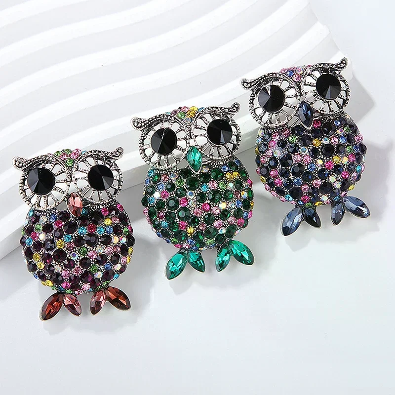 Personalized Retro Rhinestone Owl Brooches For Women Clothing Coat Accessries Gifts