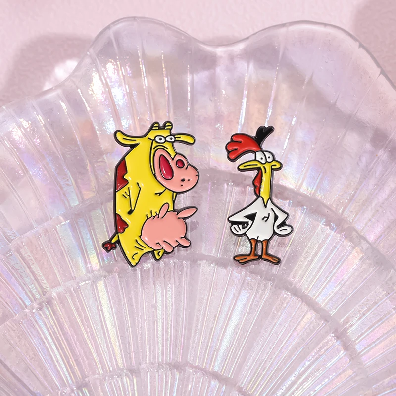Cartoon Rooster Cow Lapel Pin Cute Manga Icons Badge Enamel Pins For Hats Backpacks Decoration Jewelry Accessories Gifts