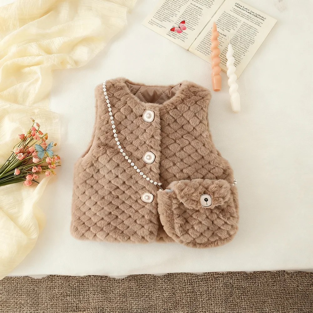 

Baby Girl Clothing Winter Solid-Color Shearling Sleeveless Girls Vest Coat Cute And Warm Baby Outerwear