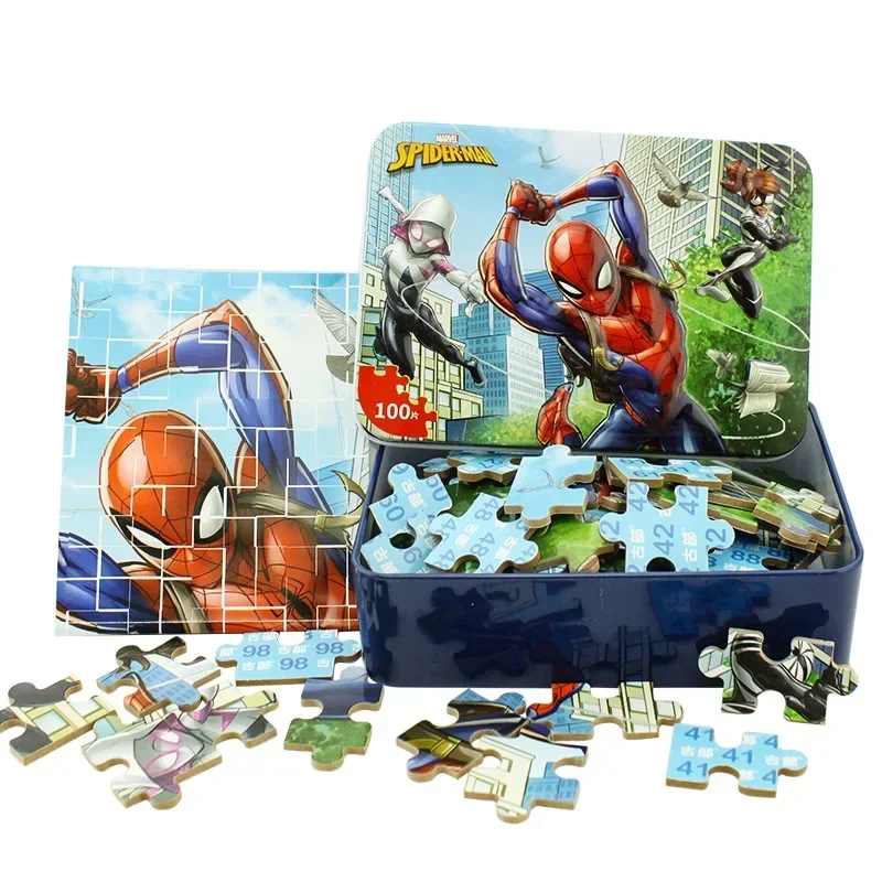 Iron Box 100 Wooden Toys Marvel Avengers Spider Man Children\'s Puzzle Children\'s Puzzle Toys  Children Birthday Christmas Gifts