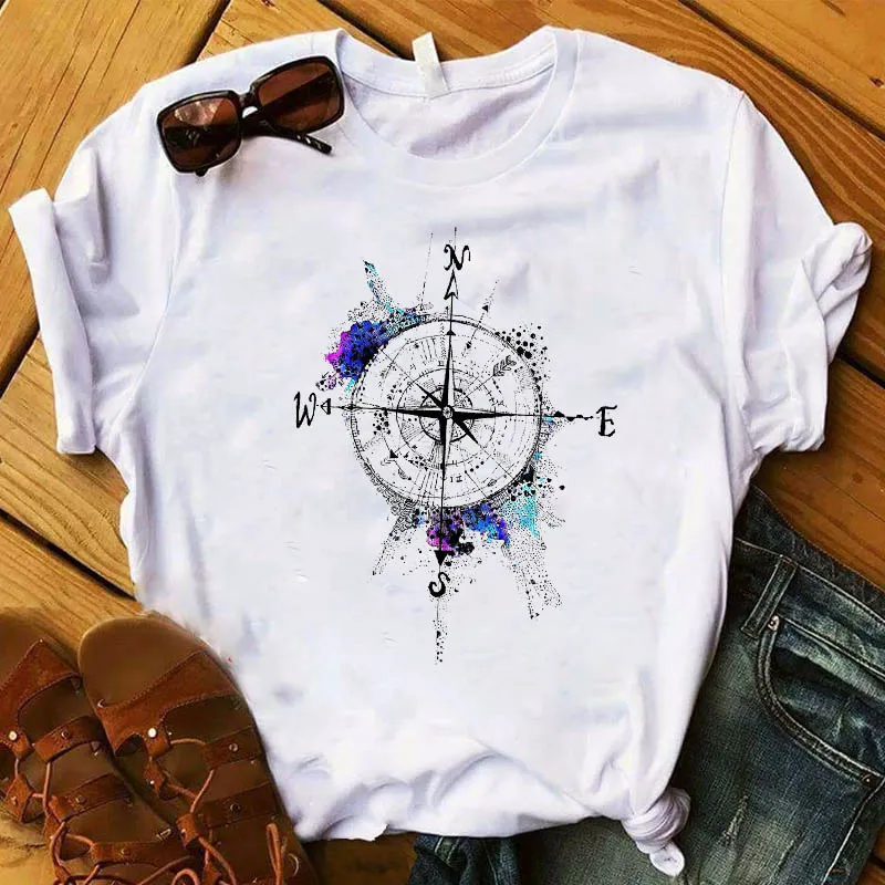 Women T Womens Compass Painting Cute Fashion Aesthetic Printed Top Tshirt Nice Camisas Mujer Tee Shirt Ladies Pretty T-shirt