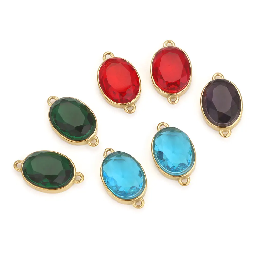 4pcs Glass Crystal Stainless Steel Connectors Charms For Jewelry Making DIY Double Hole Connection For Bracelets Pendants