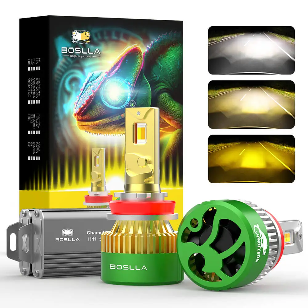 Boslla 100W 12000LM H11 H4 H7 3 Color LED Headlight Bulb Canbus H8 H9 9005 HB3 9006 HB4 Turbo Lamp 6500K 4300K 3000K Car Light