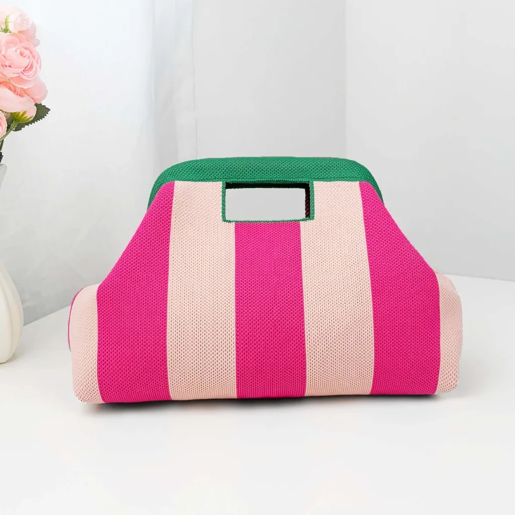 New Woven Bag Hollow-Out Striped Knitted Handbag Fly-Knitted Cloud Versatile Portable Cosmetic Bag