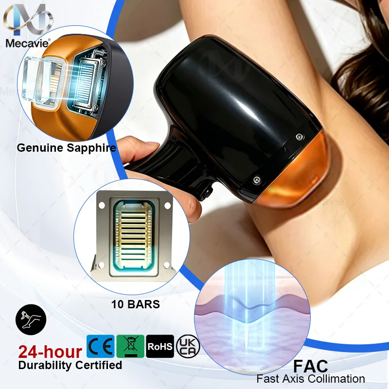 MECAVIE 4in1 Diode Laser Ice Platinum Diode 4 Wavelength Laser ND:YAG Machine Painless Hair Removal Device IPL RF