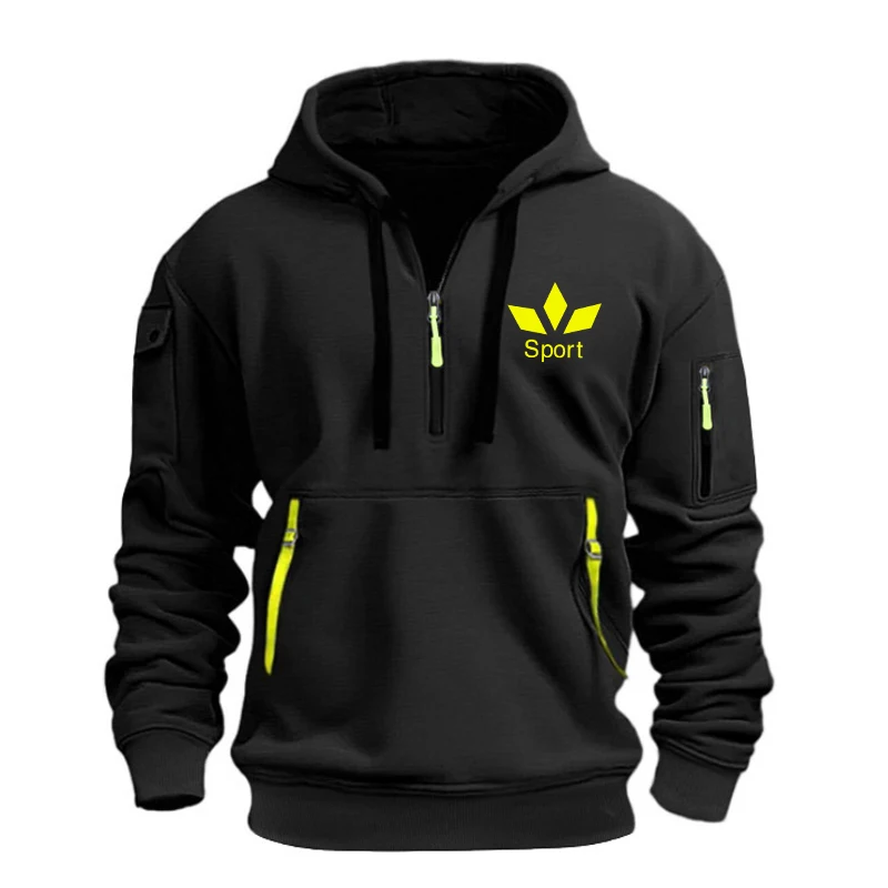 Men's Hoodie Multi Pocket Zipper Casual Sports Hoodie Men/Women Plus Size Loose Pullover Fashion Sweatshirt Long-Sleeve tops